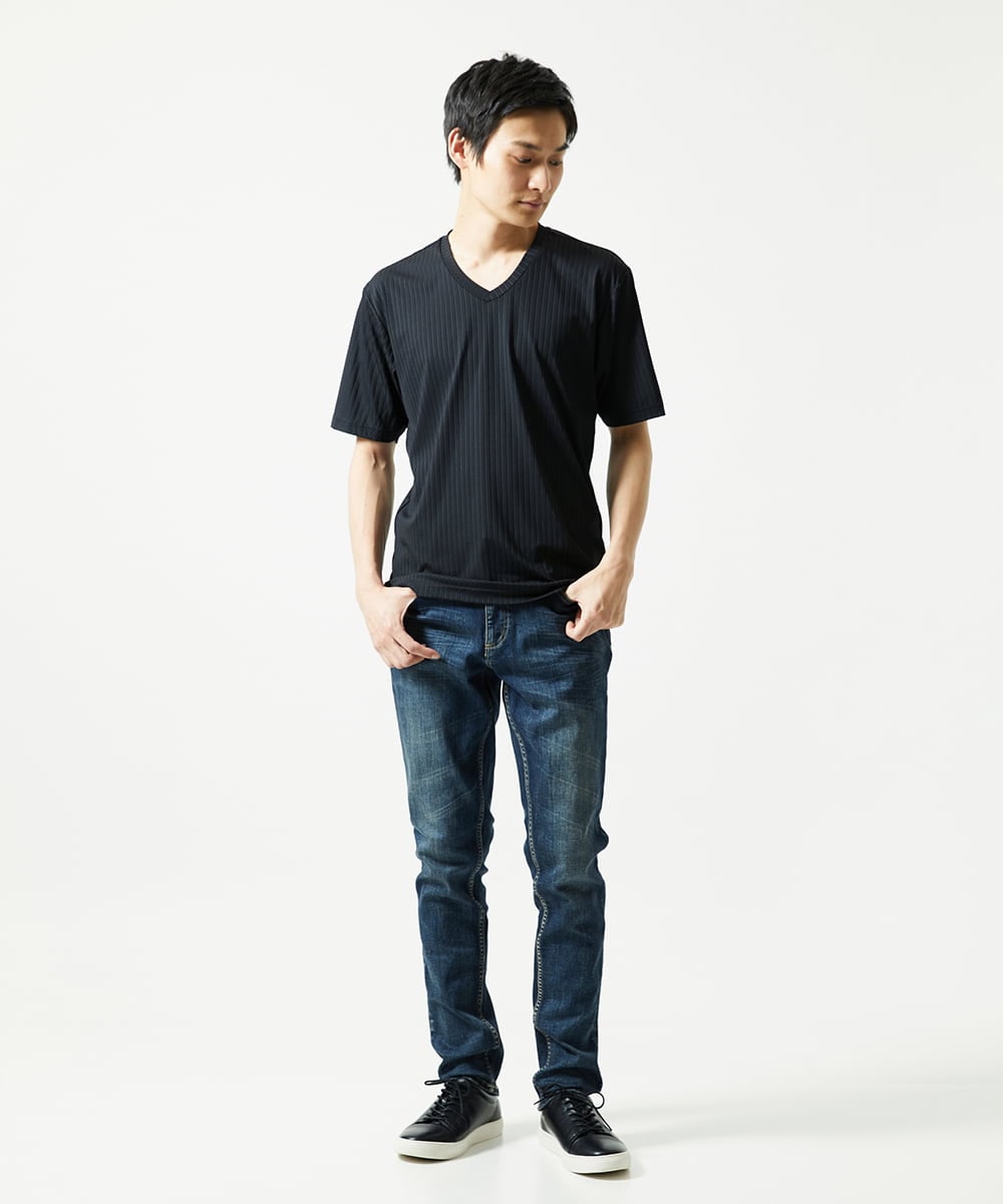 MKKHA60050 MK MICHEL KLEIN HOMME(MKミッシェルクランオム) 【洗える】ハリヌキテレコＶネック半袖 ブラック