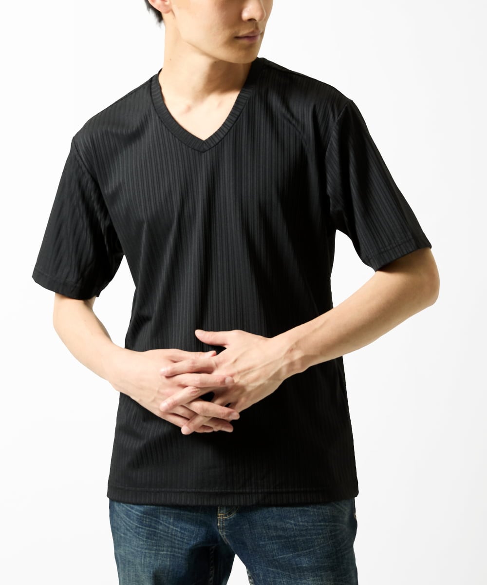 MKKHA60050 MK MICHEL KLEIN HOMME 【洗える】ハリヌキテレコＶネック半袖
