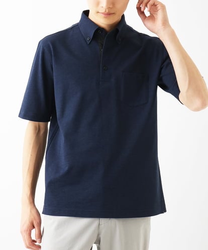 MK MICHEL KLEIN HOMME(MK ミッシェルクランオム) ボタンダウンカノコポロシャツ ネイビー/紺 46