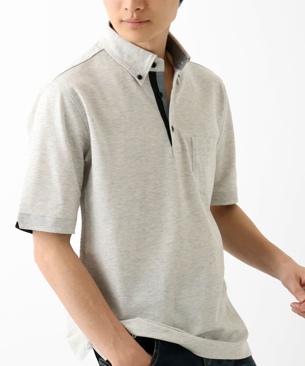 MKKHA62110 MK MICHEL KLEIN HOMME(MKミッシェルクランオム) 【洗える】ボタンダウンカノコポロシャツ アイボリー