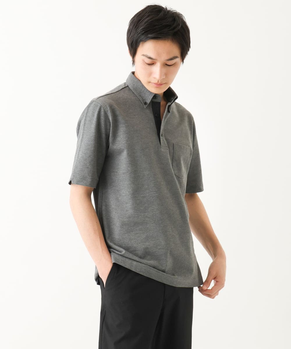 MKKHA62110 MK MICHEL KLEIN HOMME(MKミッシェルクランオム) 【洗える】ボタンダウンカノコポロシャツ グレー