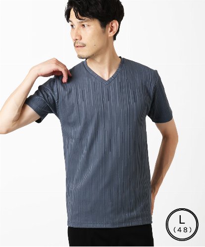 MKKHA72079 MK MICHEL KLEIN HOMME 【洗える】3ＤストライプテレコＶネックＴシャツ