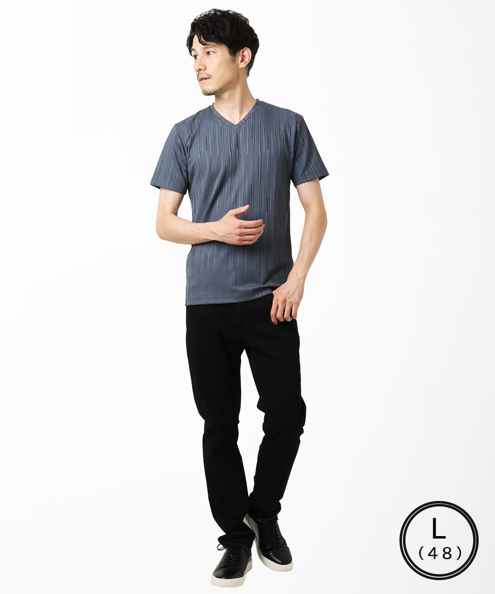 MKKHA72079 MK MICHEL KLEIN HOMME(MKミッシェルクランオム) 【洗える】3ＤストライプテレコＶネックＴシャツ パープル