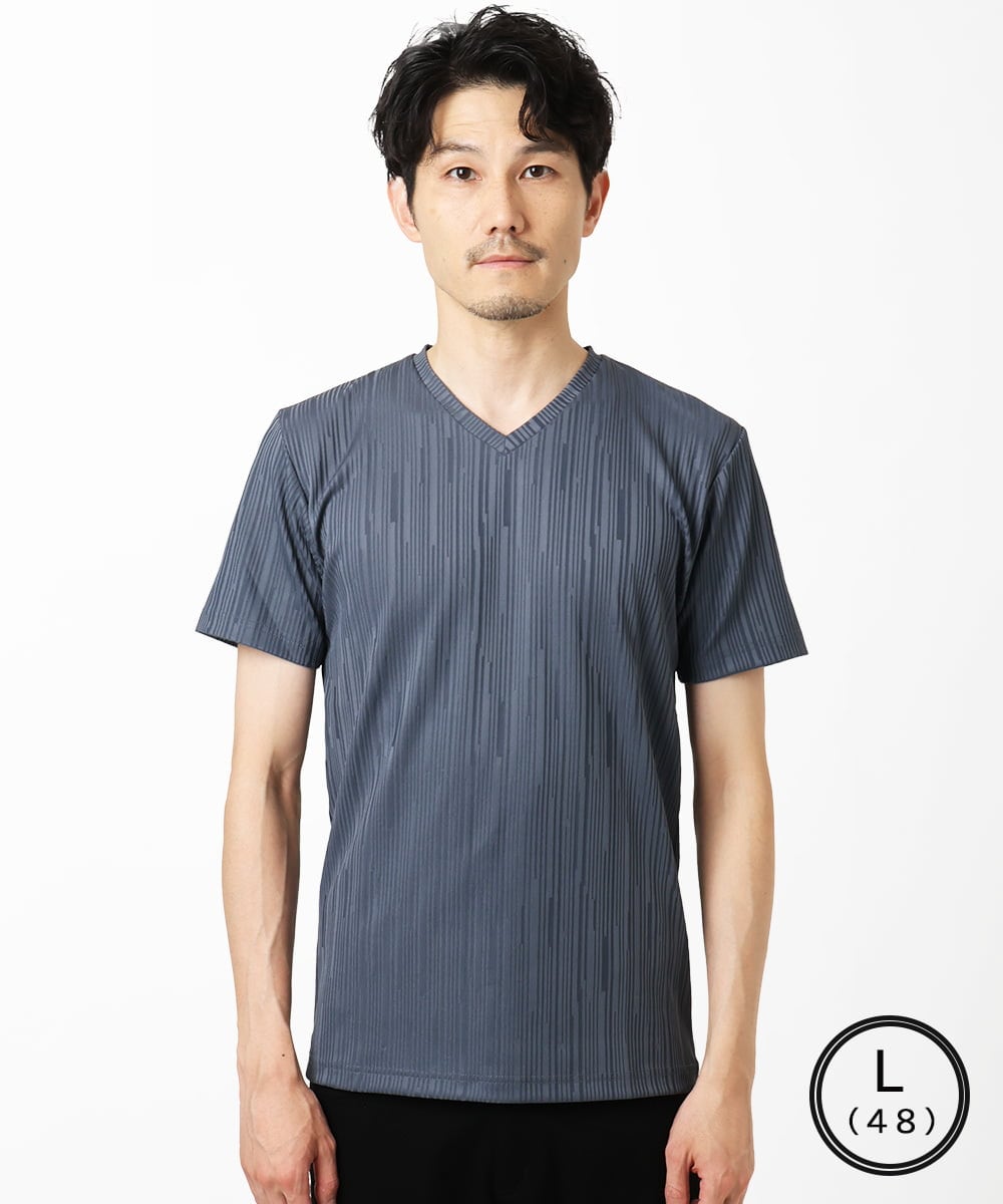 MKKHA72079 MK MICHEL KLEIN HOMME(MKミッシェルクランオム) 【洗える】3ＤストライプテレコＶネックＴシャツ パープル