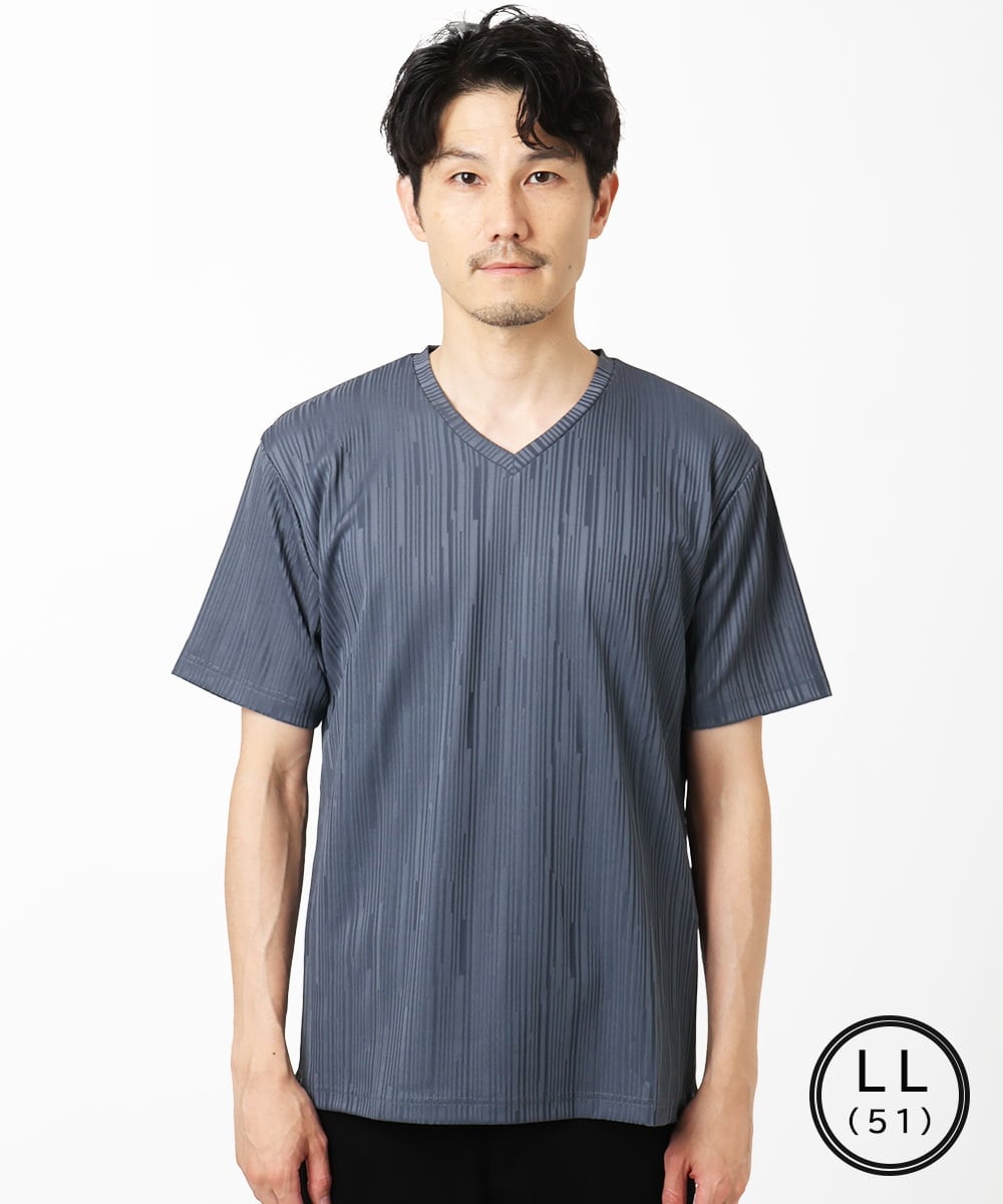 MKKHA72079 MK MICHEL KLEIN HOMME(MKミッシェルクランオム) 【洗える】3ＤストライプテレコＶネックＴシャツ パープル