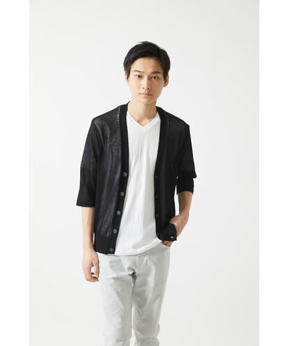 MKKHA72079 MK MICHEL KLEIN HOMME ３ＤストライプテレコＶネックＴシャツ