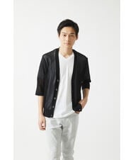 MKKHA72079 MK MICHEL KLEIN HOMME(MKミッシェルクランオム) ３ＤストライプテレコＶネックＴシャツ ホワイト
