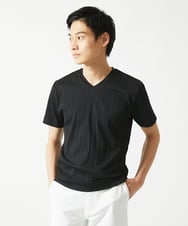 MKKHA72079 MK MICHEL KLEIN HOMME(MKミッシェルクランオム) ３ＤストライプテレコＶネックＴシャツ ブラック