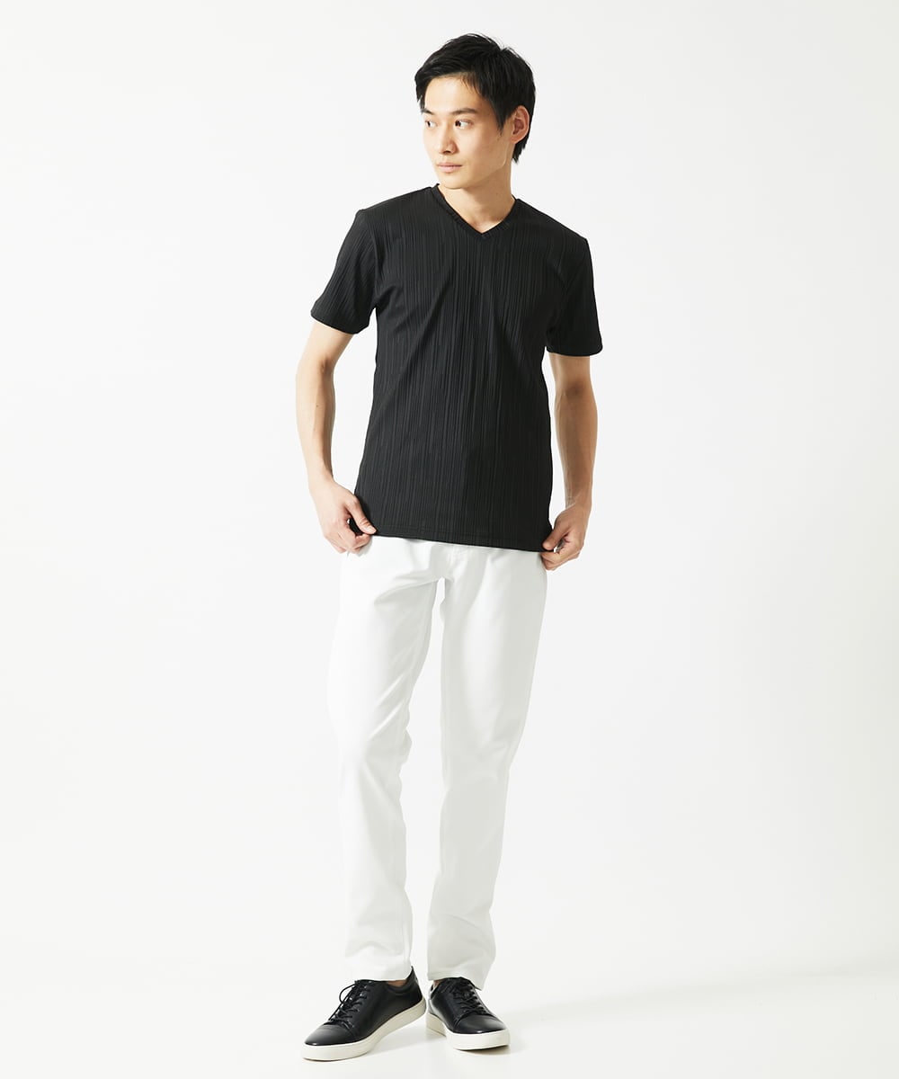 MKKHA72079 MK MICHEL KLEIN HOMME(MKミッシェルクランオム) ３ＤストライプテレコＶネックＴシャツ ブラック