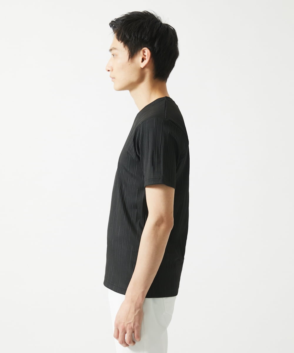 MKKHA72079 MK MICHEL KLEIN HOMME(MKミッシェルクランオム) ３ＤストライプテレコＶネックＴシャツ ブラック