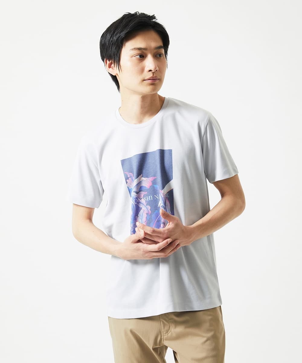 MKKHC29069 MK MICHEL KLEIN HOMME(MKミッシェルクランオム) 【コニシナナメ / コラボTシャツ】リーフモチーフプリント ライトグレー
