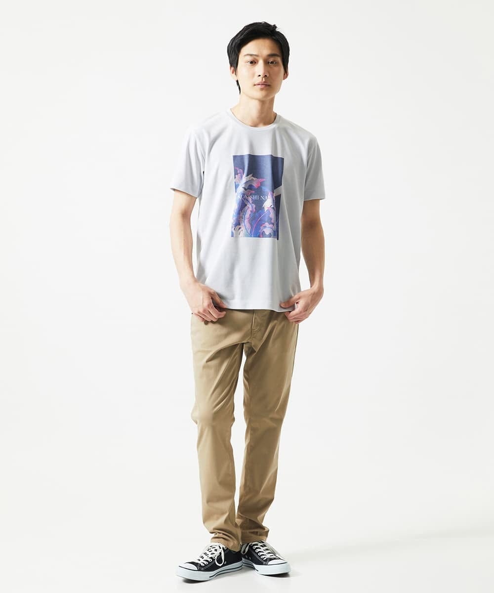 MKKHC29069 MK MICHEL KLEIN HOMME(MKミッシェルクランオム) 【コニシナナメ / コラボTシャツ】リーフモチーフプリント ライトグレー
