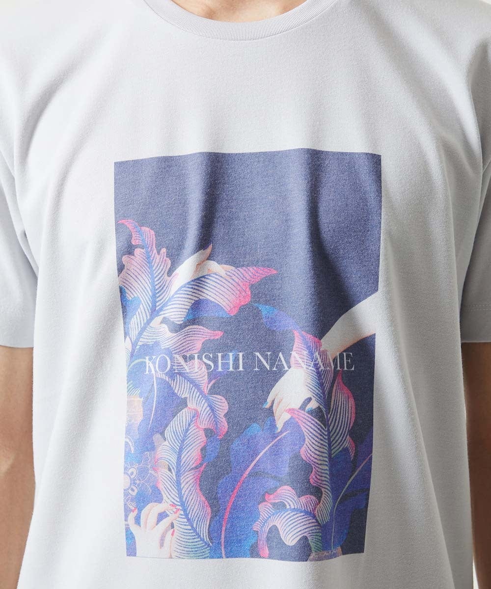 MKKHC29069 MK MICHEL KLEIN HOMME(MKミッシェルクランオム) 【コニシナナメ / コラボTシャツ】リーフモチーフプリント ライトグレー