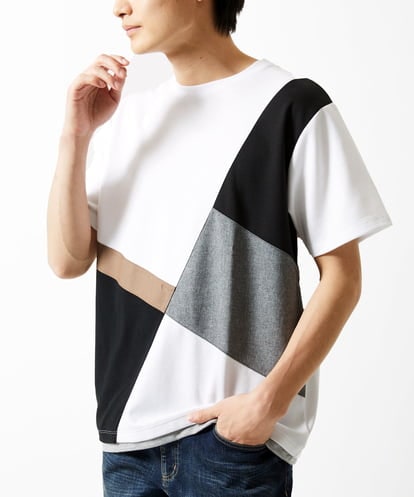 MK MICHEL KLEIN HOMME(MK ミッシェルクランオム) Tシャツ / COOLタッチブロック ホワイト/白