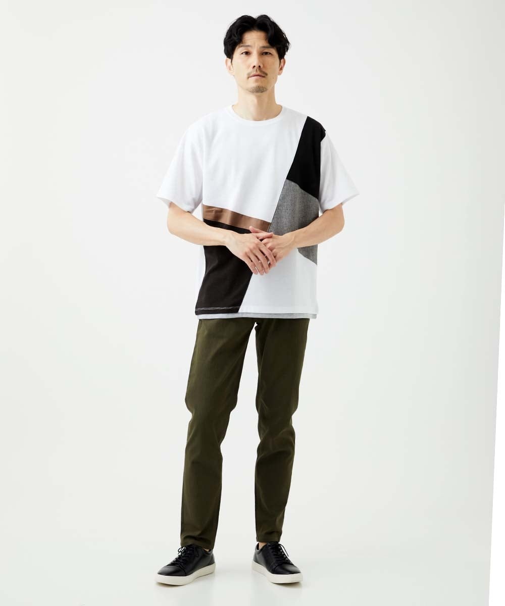 MKKHC80054 MK MICHEL KLEIN HOMME(MKミッシェルクランオム)  【接触冷感】COOLタッチブロックTシャツ  ホワイト
