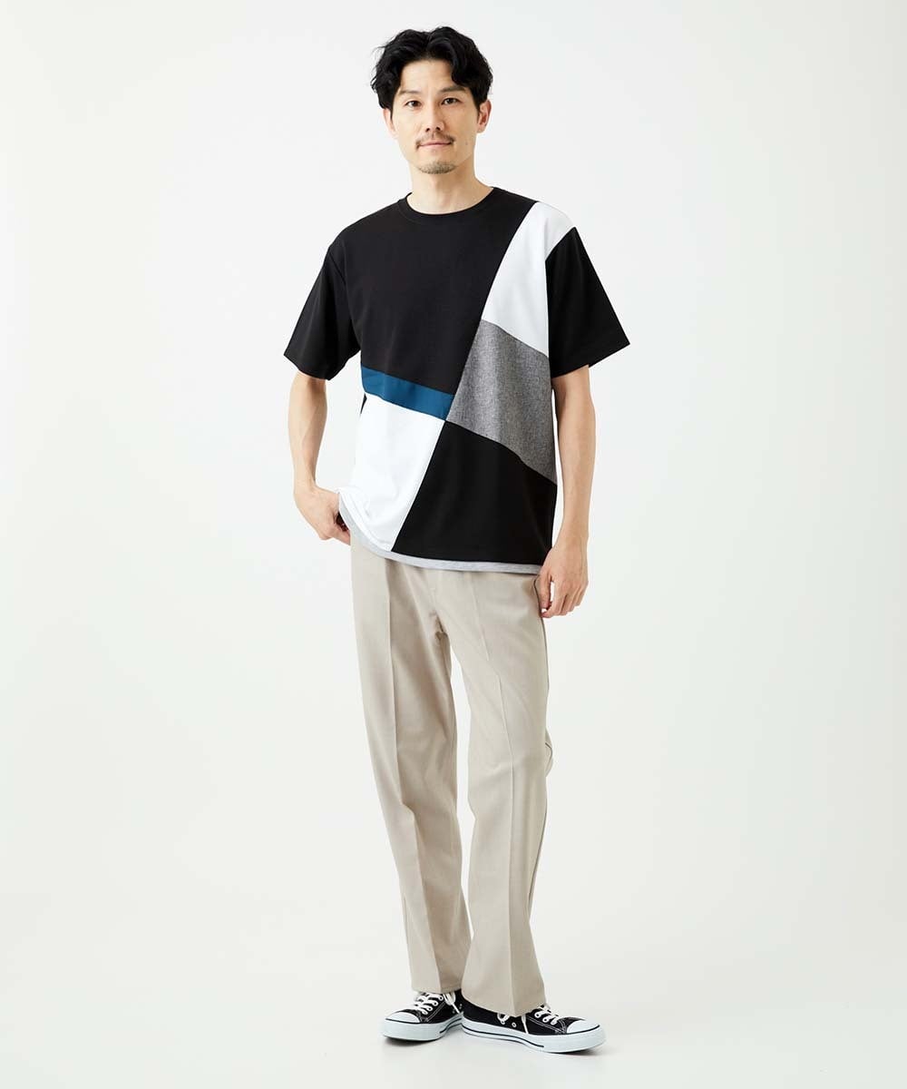 MKKHC80054 MK MICHEL KLEIN HOMME(MKミッシェルクランオム)  【接触冷感】COOLタッチブロックTシャツ  ブラック