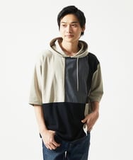 MKKHC81080 MK MICHEL KLEIN HOMME(MKミッシェルクランオム)  【接触冷感】COOLタッチブロックプルオーバーパーカー アイボリー