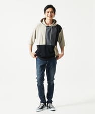 MKKHC81080 MK MICHEL KLEIN HOMME(MKミッシェルクランオム)  【接触冷感】COOLタッチブロックプルオーバーパーカー アイボリー