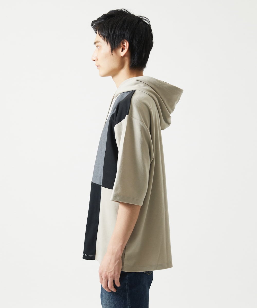 MKKHC81080 MK MICHEL KLEIN HOMME(MKミッシェルクランオム)  【接触冷感】COOLタッチブロックプルオーバーパーカー アイボリー