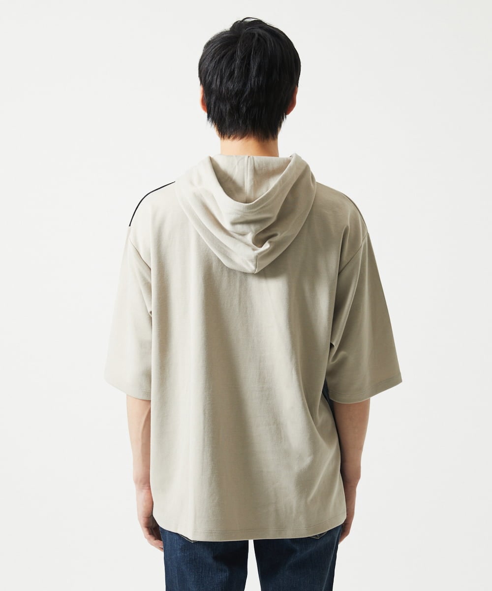 MKKHC81080 MK MICHEL KLEIN HOMME(MKミッシェルクランオム)  【接触冷感】COOLタッチブロックプルオーバーパーカー アイボリー