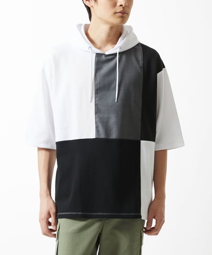 MK MICHEL KLEIN HOMME(MK ミッシェルクランオム) プルオーバーパーカー / COOLタッチブロック ホワイト/白