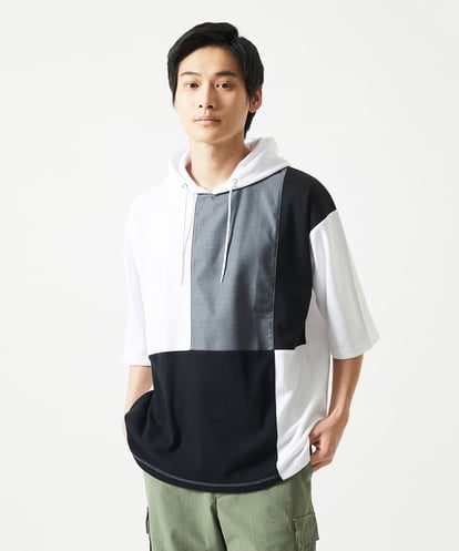 MK MICHEL KLEIN HOMME(MK ミッシェルクランオム) プルオーバーパーカー / COOLタッチブロック ホワイト/白