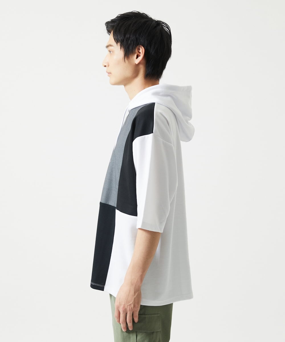 MKKHC81080 MK MICHEL KLEIN HOMME(MKミッシェルクランオム)  【接触冷感】COOLタッチブロックプルオーバーパーカー ホワイト