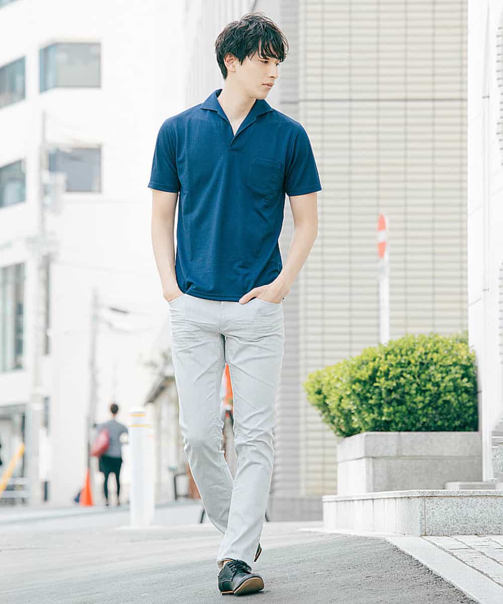 MKKHJ60099 MK MICHEL KLEIN HOMME(MKミッシェルクランオム) ポロシャツ／カチオンサーフ ブルー