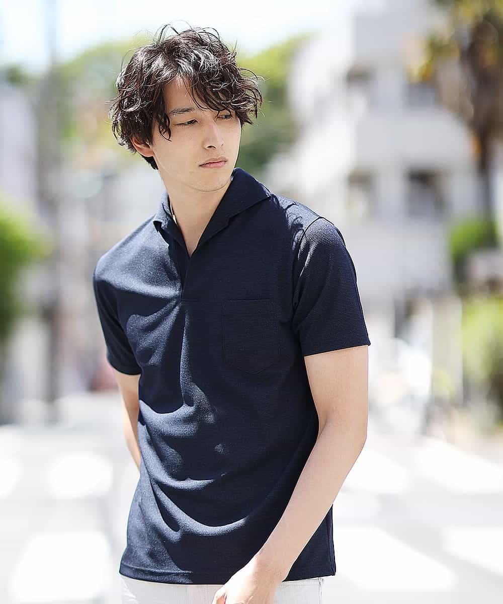 MKKHJ60099 MK MICHEL KLEIN HOMME(MKミッシェルクランオム) ポロシャツ／カチオンサーフ ネイビー