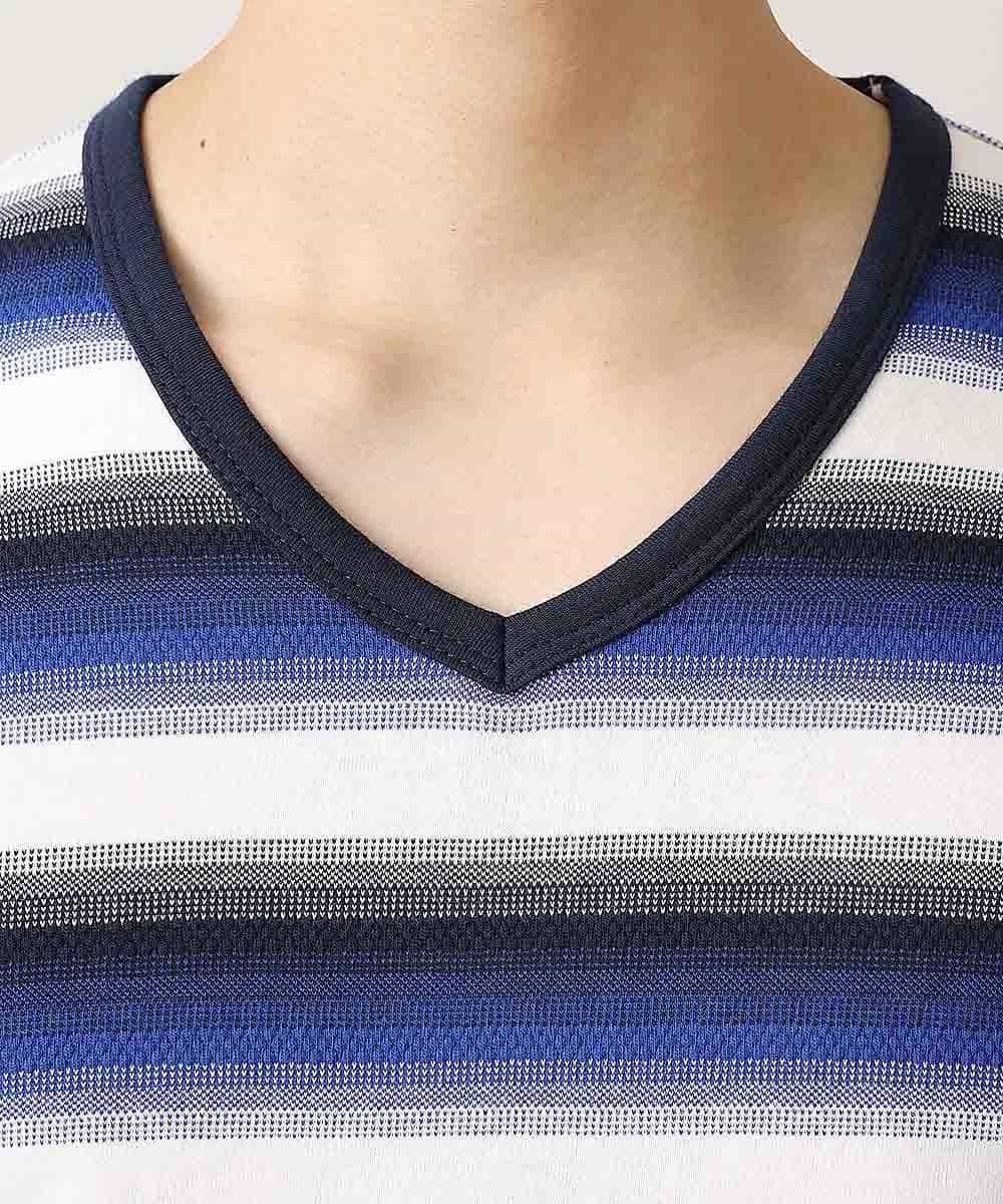MKKHJ62065 MK MICHEL KLEIN HOMME(MKミッシェルクランオム) カットソー／ポイントグラデボーダー ブルー
