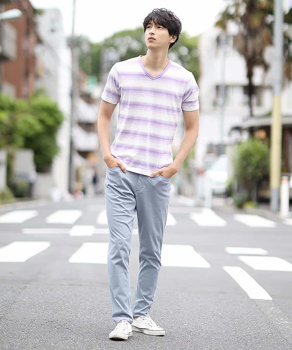 MKKHJ62065 MK MICHEL KLEIN HOMME(MKミッシェルクランオム) カットソー／ポイントグラデボーダー ラベンダー