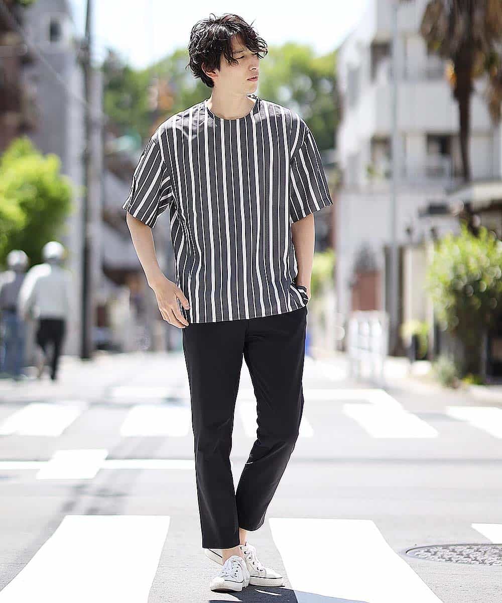 MKKHK57059 MK MICHEL KLEIN HOMME(MKミッシェルクランオム) ストライププルオーバーTシャツ ブラック