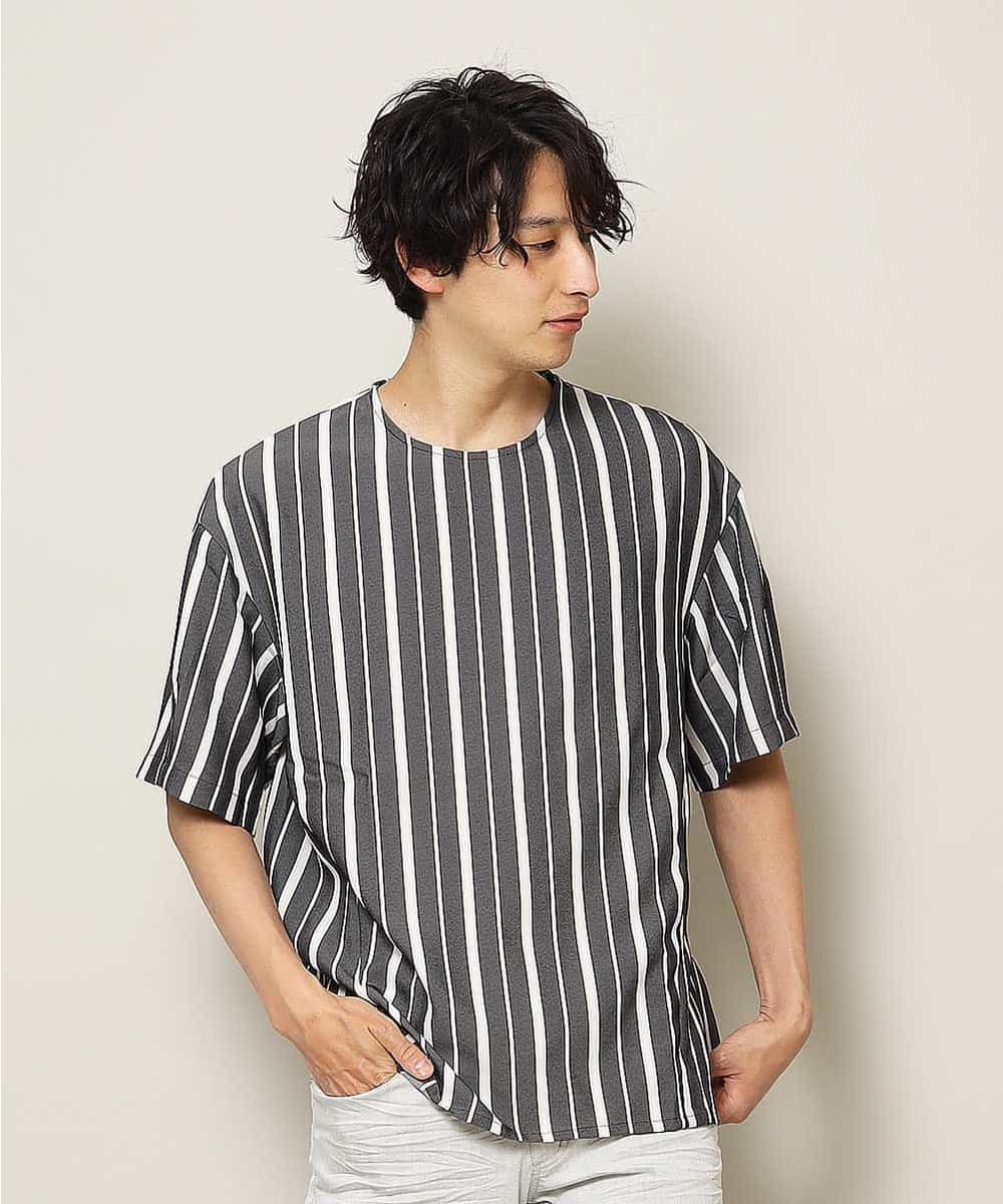 MKKHK57059 MK MICHEL KLEIN HOMME(MKミッシェルクランオム) ストライププルオーバーTシャツ ブラック