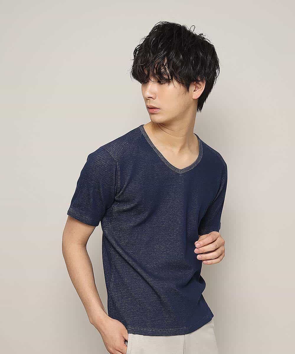 MKKHL38059 MK MICHEL KLEIN HOMME(MKミッシェルクランオム) カットソー／メッシュプレーティング ネイビー