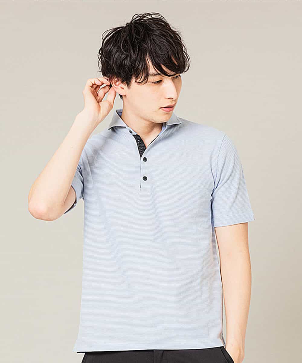 MKKHL87079 MK MICHEL KLEIN HOMME(MKミッシェルクランオム) ポロシャツ／ワンダーフェイスハニカム ライトブルー