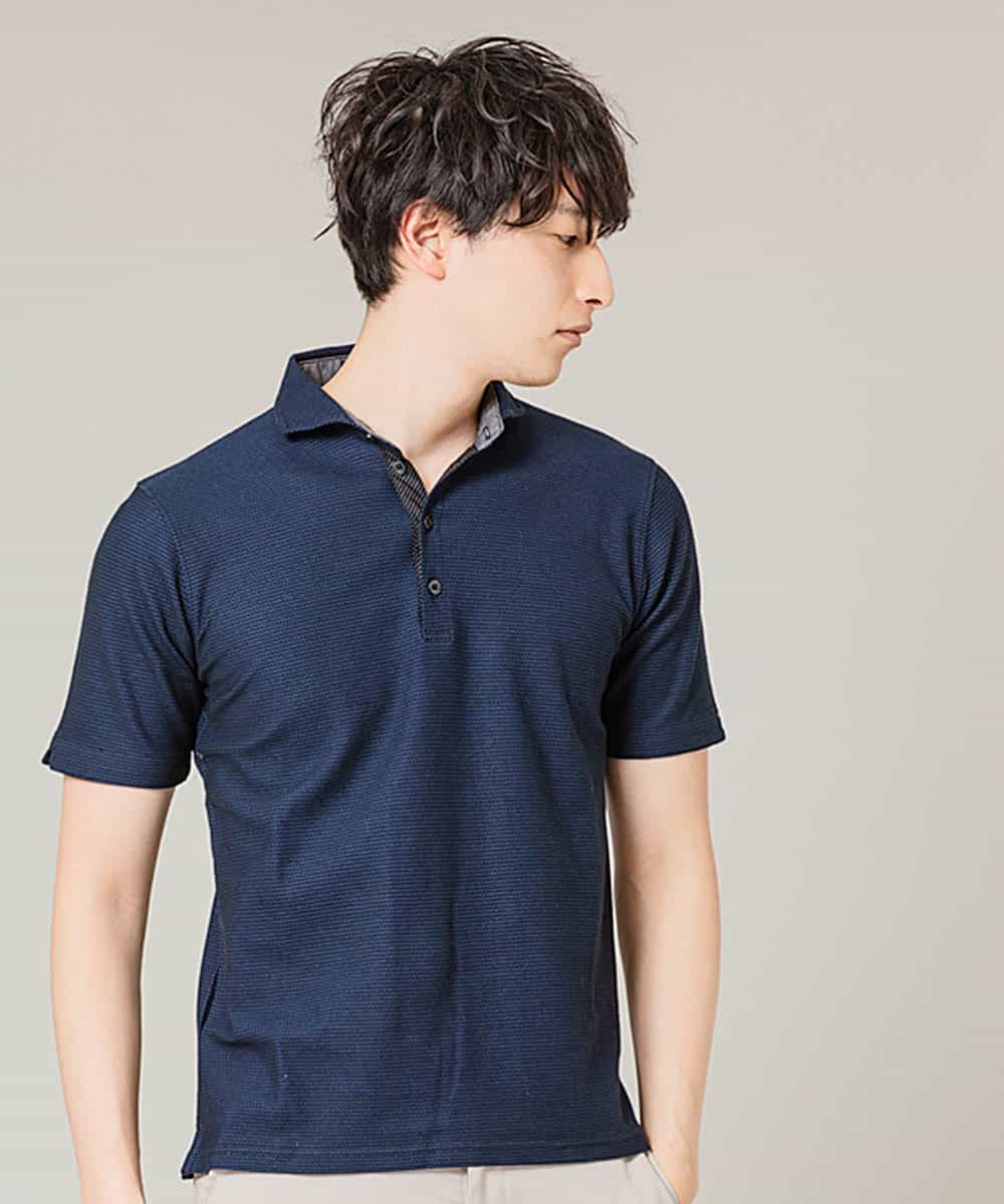 MKKHL87079 MK MICHEL KLEIN HOMME(MKミッシェルクランオム) ポロシャツ／ワンダーフェイスハニカム ネイビー