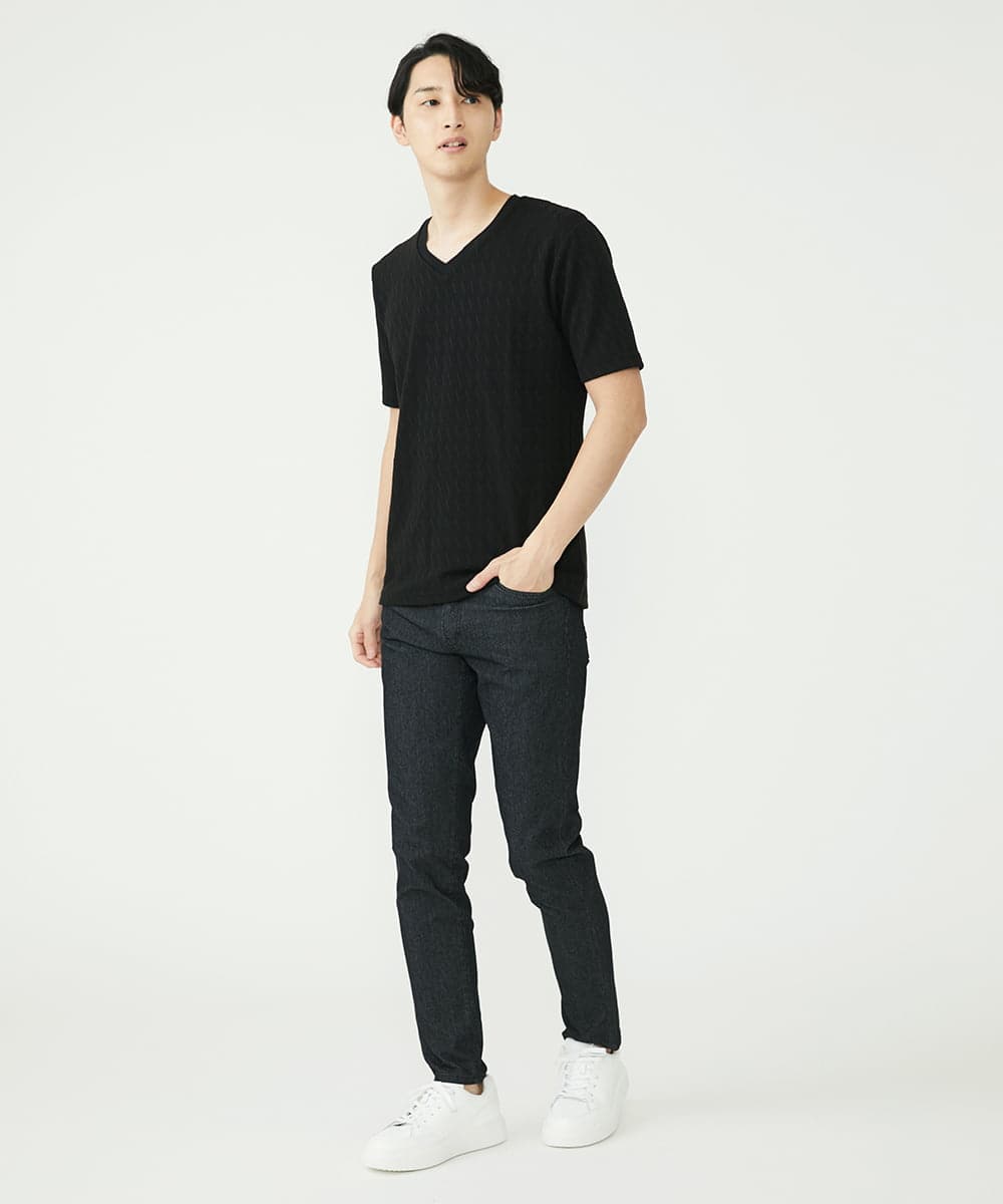 MKKHU02063 MK MICHEL KLEIN HOMME(MKミッシェルクランオム) へリンボンカットソー ブラック(94)