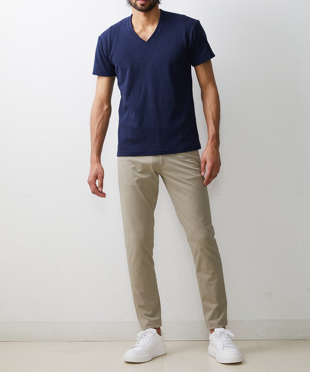 MKKHU32059 MK MICHEL KLEIN HOMME(MKミッシェルクランオム) カットソー / 楊柳（ヨウリュウ）Vネックカットソー ネイビー(57)
