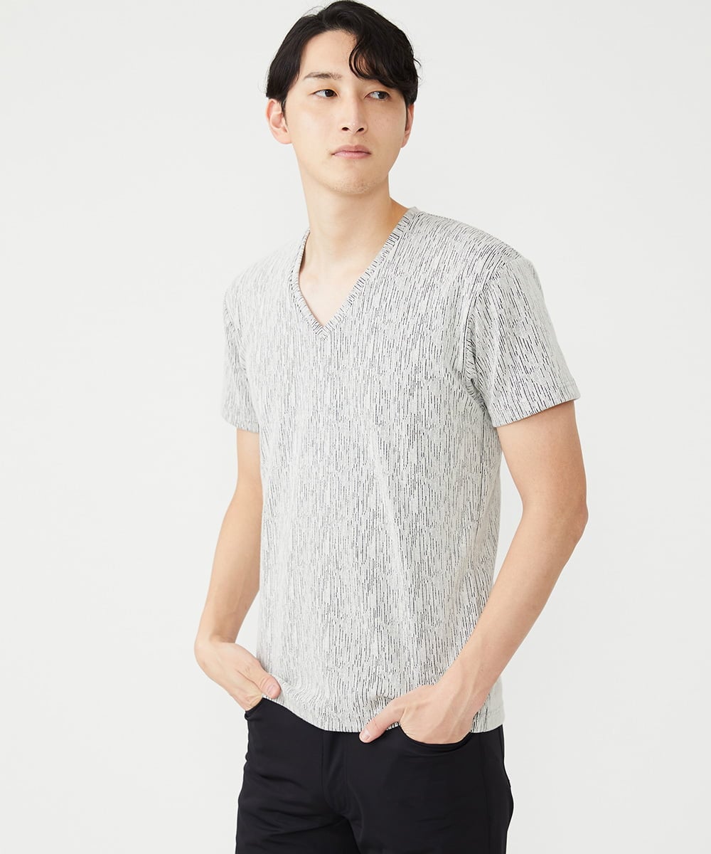 MKKHU32059 MK MICHEL KLEIN HOMME(MKミッシェルクランオム) カットソー / 楊柳（ヨウリュウ）Vネックカットソー ライトグレー(91)