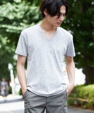 MKKHU32059 MK MICHEL KLEIN HOMME(MKミッシェルクランオム) カットソー / 楊柳（ヨウリュウ）Vネックカットソー ライトグレー(91)