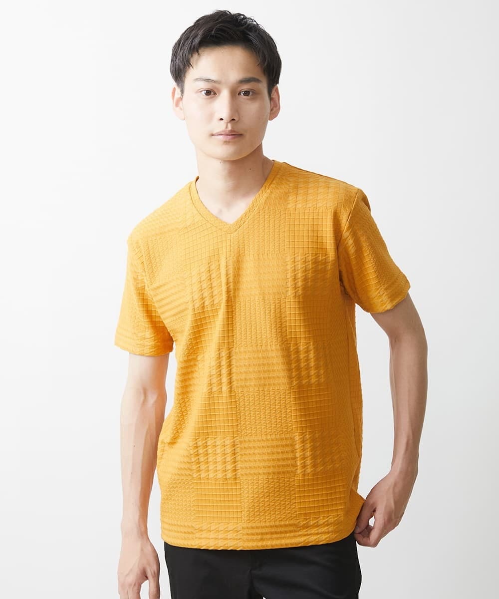 MKKHV53059 MK MICHEL KLEIN HOMME(MKミッシェルクランオム) 【大きいサイズあり】ＶネックＴシャツ/アソートリンクス マスタード