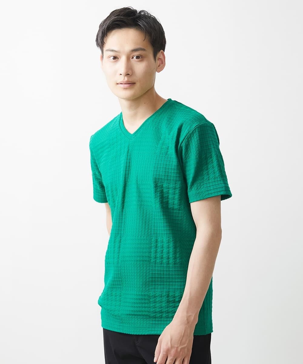 MKKHV53059 MK MICHEL KLEIN HOMME(MKミッシェルクランオム) 【大きいサイズあり】ＶネックＴシャツ/アソートリンクス グリーン