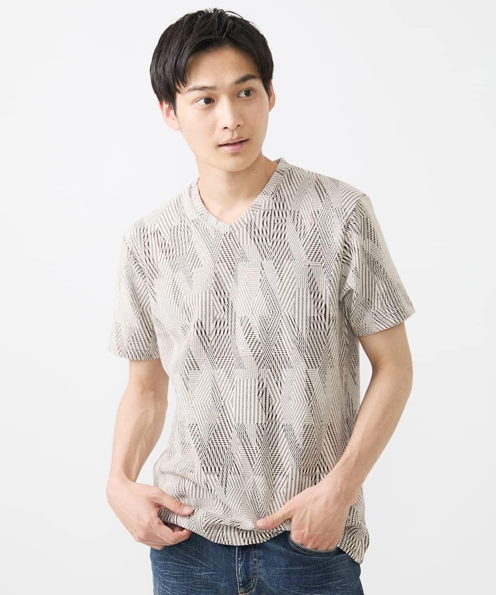 MKKHX23069 MK MICHEL KLEIN HOMME(MKミッシェルクランオム) 【大きいサイズあり】カットソー/ジオメトリックジャガード オレンジ