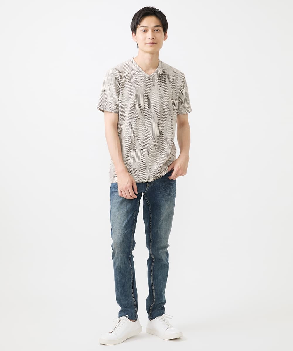MKKHX23069 MK MICHEL KLEIN HOMME(MKミッシェルクランオム) 【大きいサイズあり】カットソー/ジオメトリックジャガード オレンジ