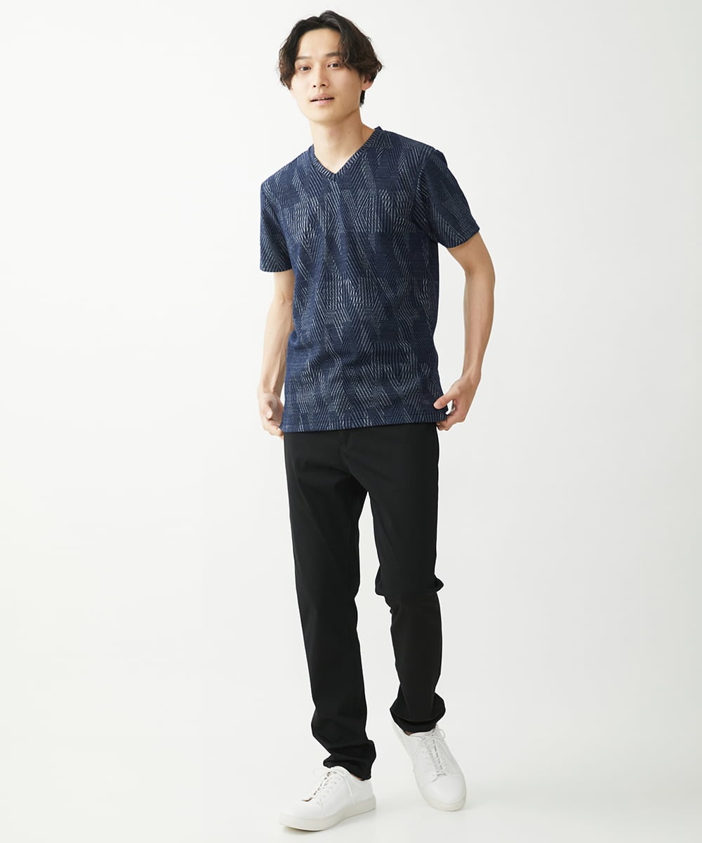 MKKHX23069 MK MICHEL KLEIN HOMME(MKミッシェルクランオム) 【大きいサイズあり】カットソー/ジオメトリックジャガード ネイビー
