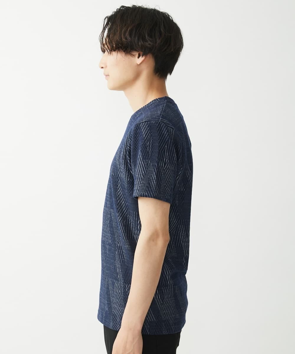 MKKHX23069 MK MICHEL KLEIN HOMME(MKミッシェルクランオム) 【大きいサイズあり】カットソー/ジオメトリックジャガード ネイビー