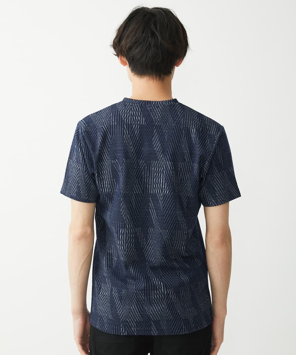 MKKHX23069 MK MICHEL KLEIN HOMME(MKミッシェルクランオム) 【大きいサイズあり】カットソー/ジオメトリックジャガード ネイビー