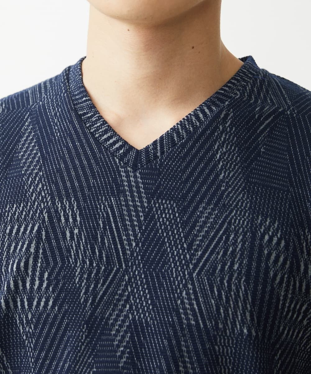 MKKHX23069 MK MICHEL KLEIN HOMME(MKミッシェルクランオム) 【大きいサイズあり】カットソー/ジオメトリックジャガード ネイビー