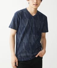 MKKHX23069 MK MICHEL KLEIN HOMME(MKミッシェルクランオム) 【大きいサイズあり】カットソー/ジオメトリックジャガード ネイビー