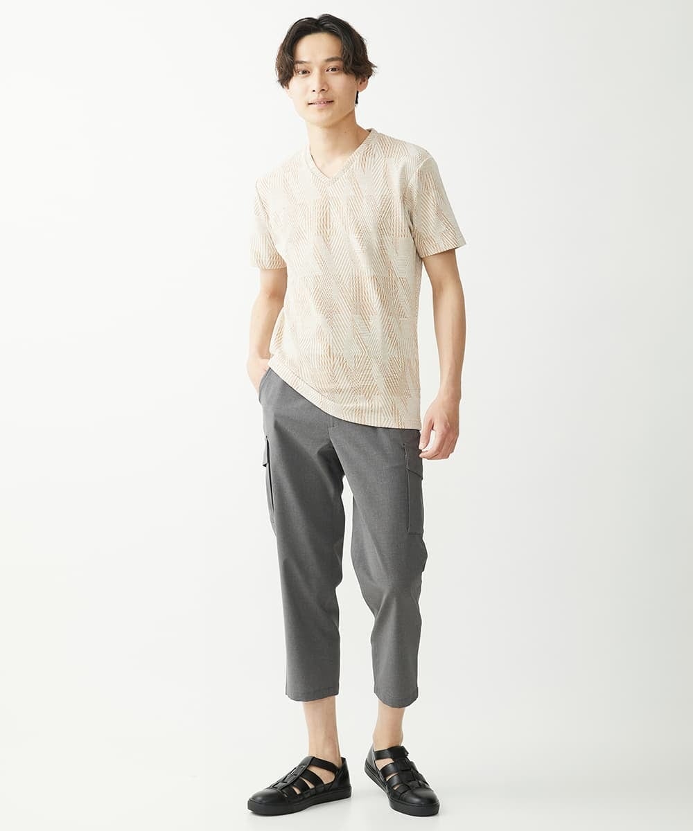 MKKHX23069 MK MICHEL KLEIN HOMME(MKミッシェルクランオム) 【大きいサイズあり】カットソー/ジオメトリックジャガード アイボリー
